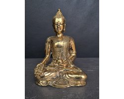 Statue/Bouddha médecine en bronze doré/Asie/Tibet/Varada Mudra