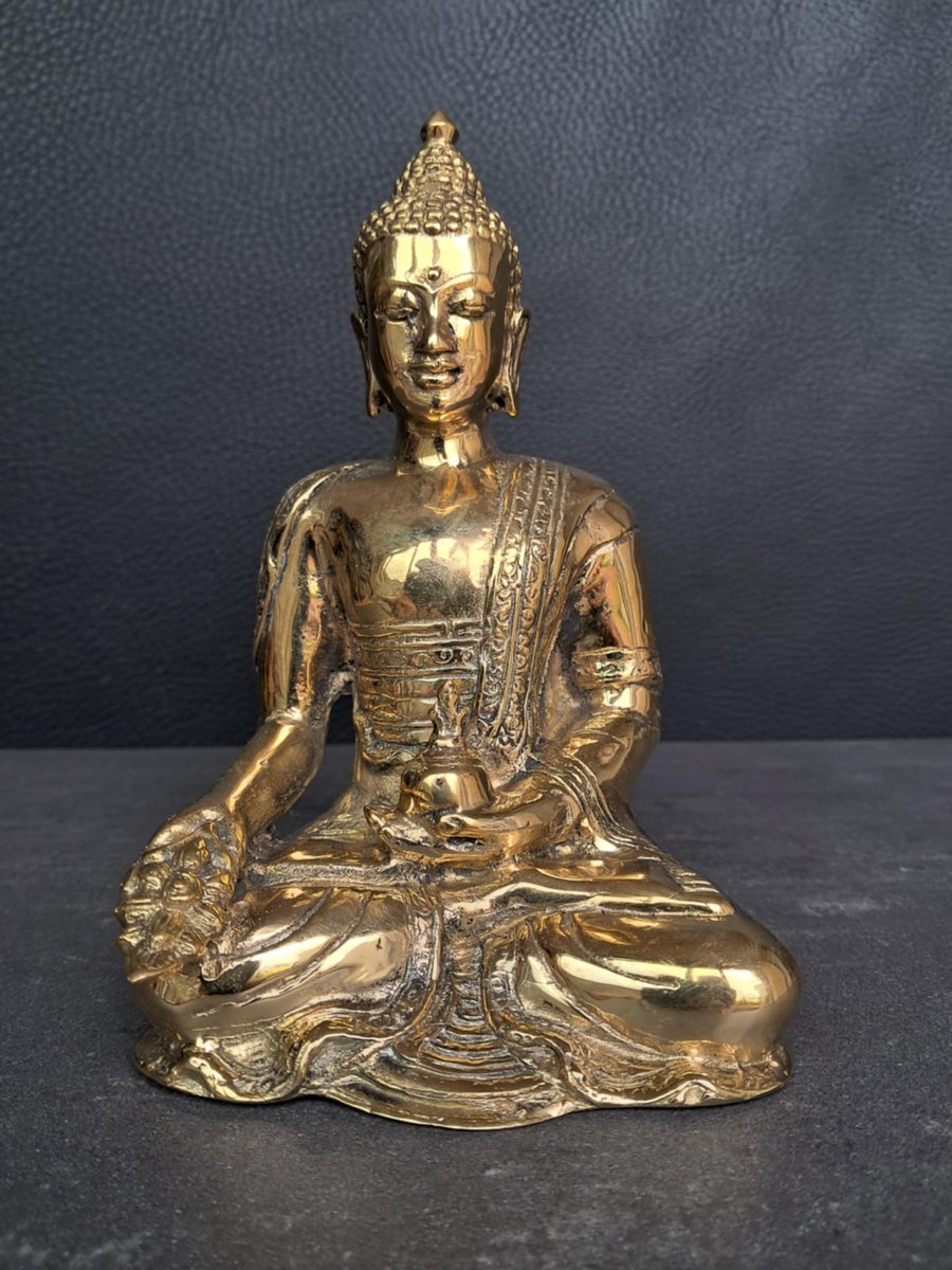 Statue/Bouddha médecine en bronze doré/Asie/Tibet/Varada Mudra