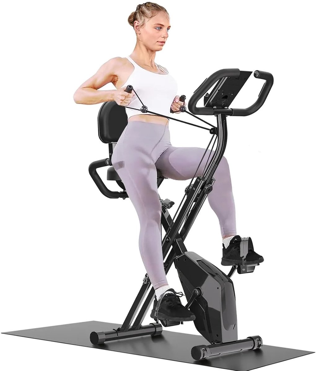 Delightness Hometrainer - Hometrainer Fitness - Hometrainer Opvouwbaar - Hometrainer Fiets - 8 Weerstanden - Met Hartslag Sensoren - Zwart