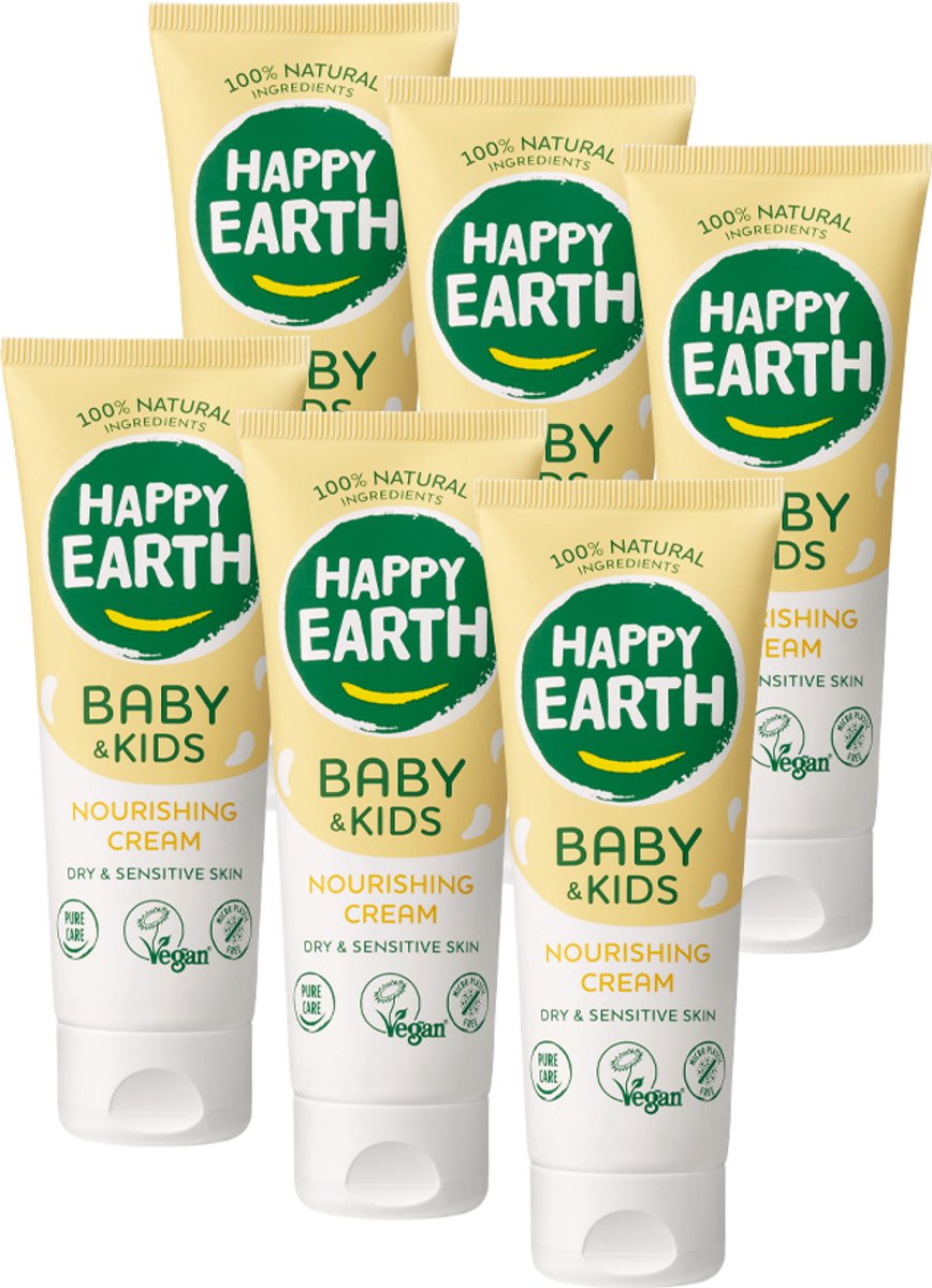Happy Earth Voedende Crème - Baby & Kids - 100% Natuurlijk - Voor Droge & Gevoelige Babyhuid – 6 x 75 ml