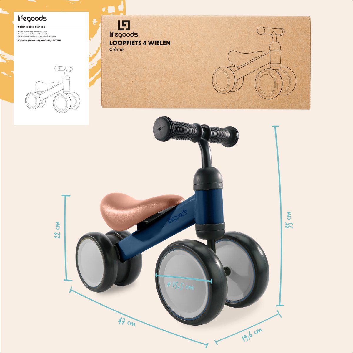 LifeGoods Loopfiets - Speelgoed Vanaf 1 jaar - Kinderstep - Loopfietsje - Marineblauw — afbeelding 8