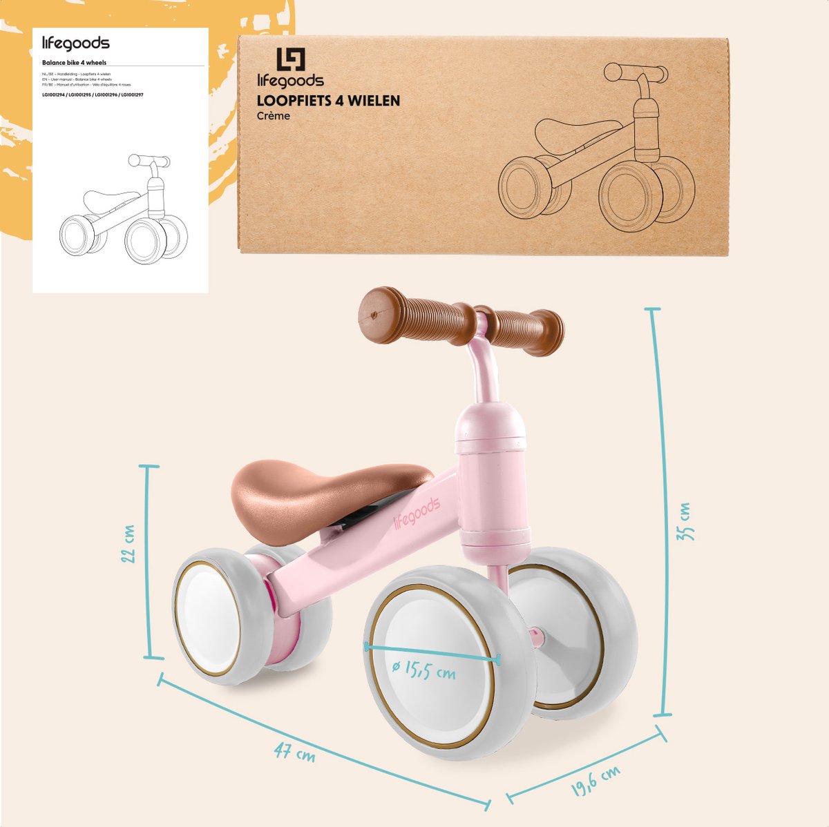 LifeGoods Loopfiets - Speelgoed Vanaf 1 jaar - Jongens en Meisjes - Kinderstep - Loopfietsje - Roze — afbeelding 8