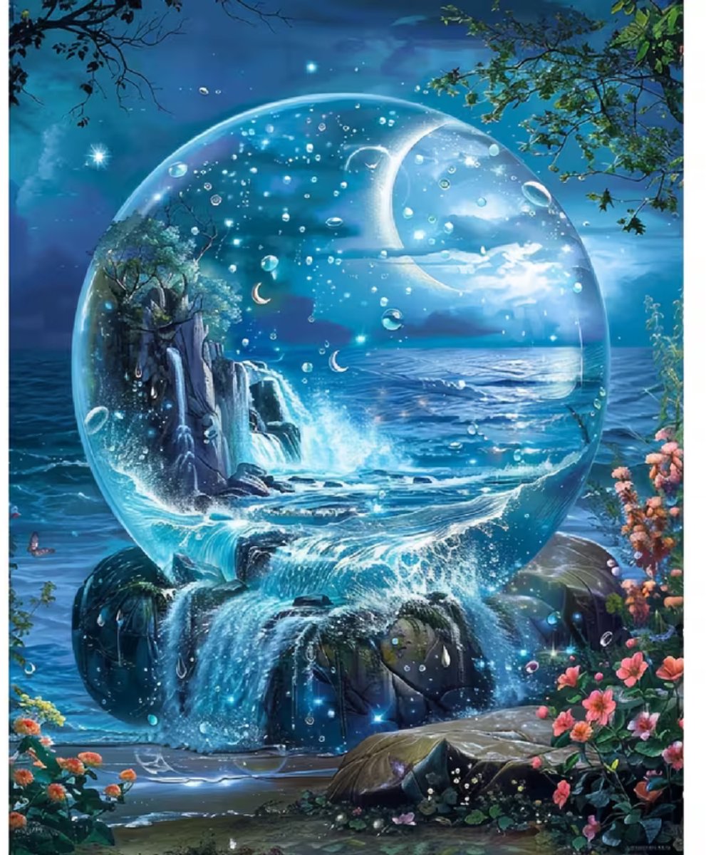 Nalovi - Schilderen op nummer - Op doek - Waterval in maanlicht - 50x40 Schilderpakket - Voor volwassenen - Inclusies verf en penselen - Hobby voor thuis - Rustgevend