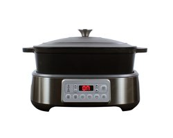 Wartmann Slowcooker - 6 in 1 Multicooker - Gietijzeren Pan - 5,5 liter inhoud - - BPA en PFAS Vrij - Geschikt voor gasformuis - Stoomfunctie - Ovenbestendig - WM-2401 MC