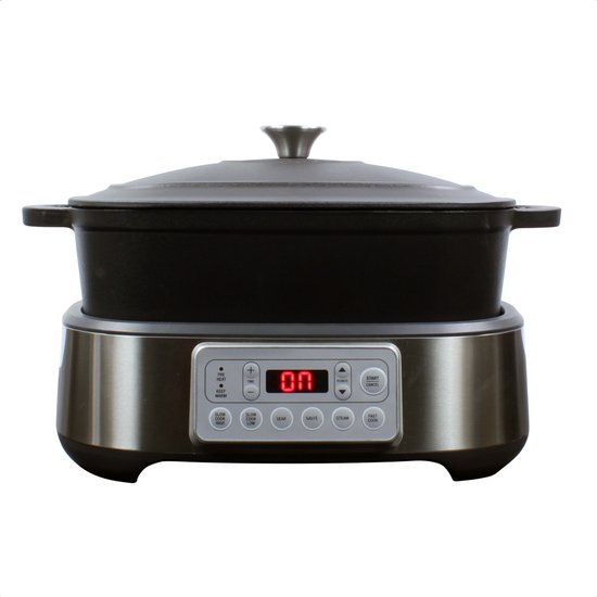 Wartmann Slowcooker - 6 in 1 Multicooker - Gietijzeren Pan - 5,5 liter inhoud - - BPA en PFAS Vrij - Geschikt voor gasformuis - Stoomfunctie - Ovenbestendig - WM-2401 MC