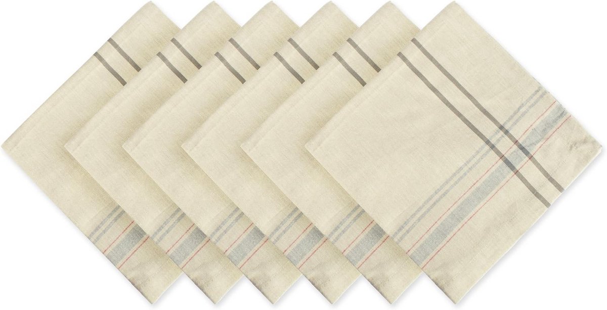 Set van 6 Linnen Servetten Boerenstijl Taupe/Grijs 50x50cm