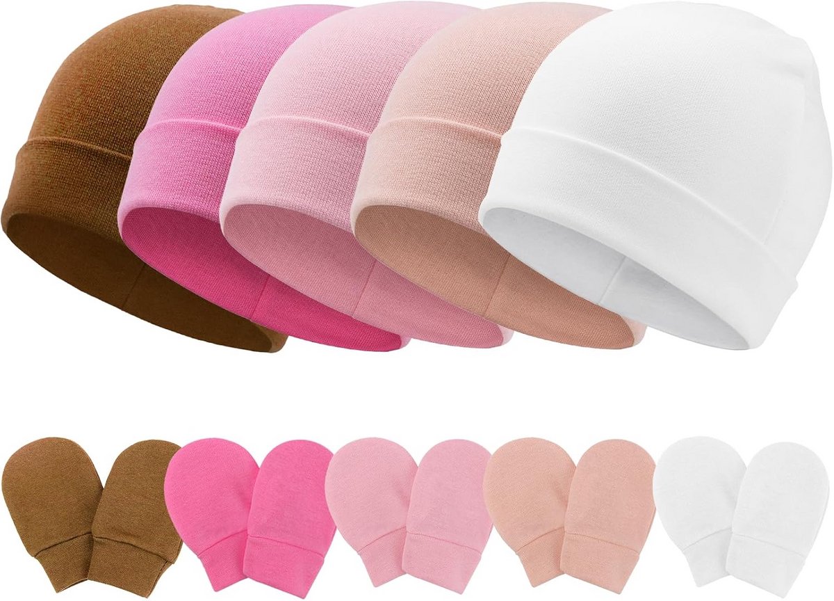 Set Baby Muts en Wanten van Zacht Katoen - Kraamcadeau voor Pasgeboren Jongen en Meisje (0-6 Maanden)