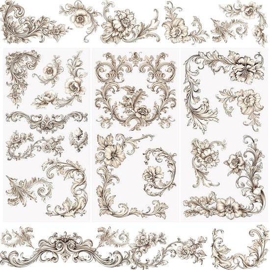 3 Vellen Vintage Bloemen Transferstickers voor Meubels en Kasten - Wrijf-op Decoratie