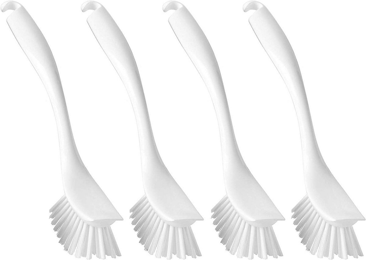 Set van 4 Afwasborstels met Schraper - Witte Keukenborstel voor Pannen