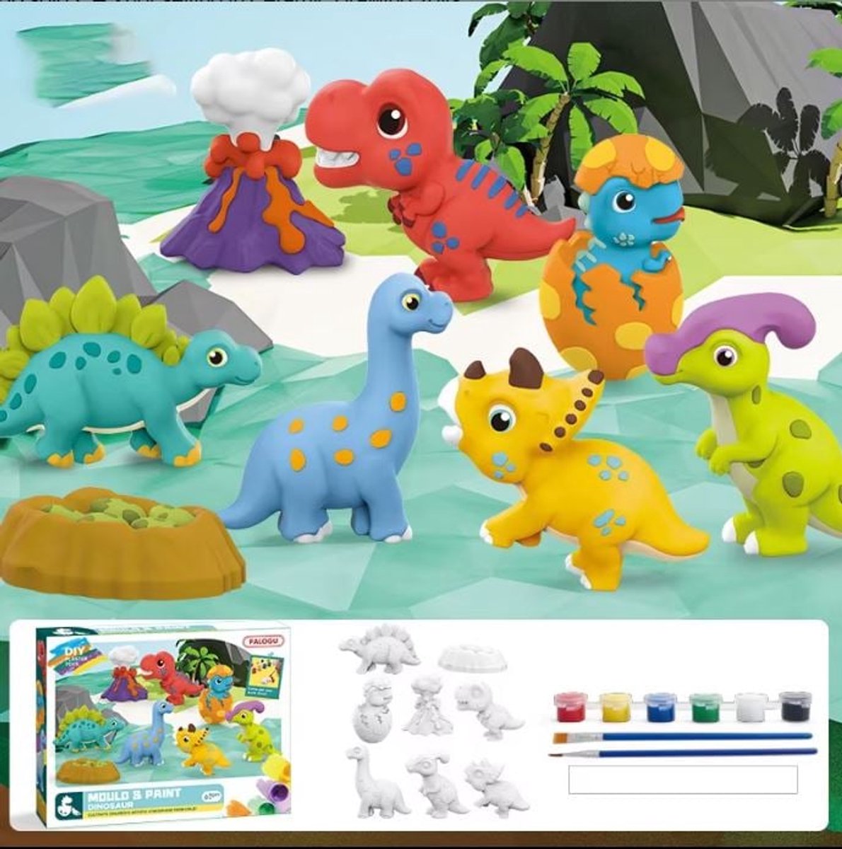 Gipsen vormpjes om te schilderen - knutsel set - dino's