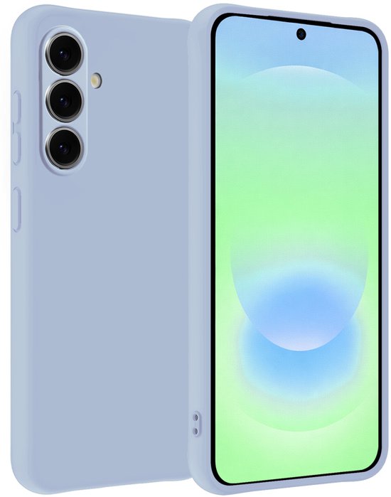 Coque en silicone bleu clair pour smartphone, avec trois capteurs photo et écran.