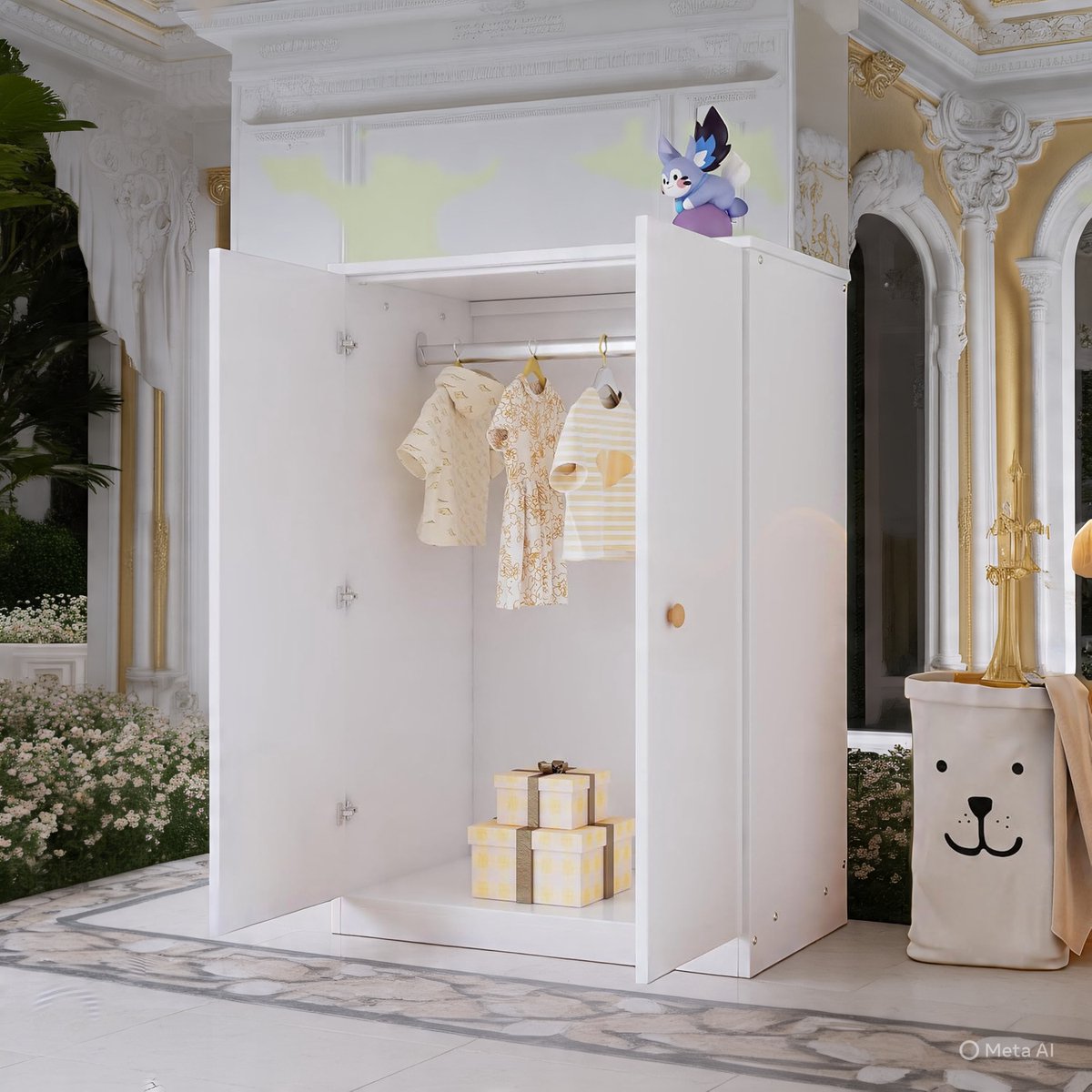 Luxe Compacte 2-Deurs MDF Garderobekast met Hangstang – Moderne Kleine Kledingkast voor Slaapkamer, Woonkamer en Kinderkamer – 50x80x120 cm – Wit - House & Garden