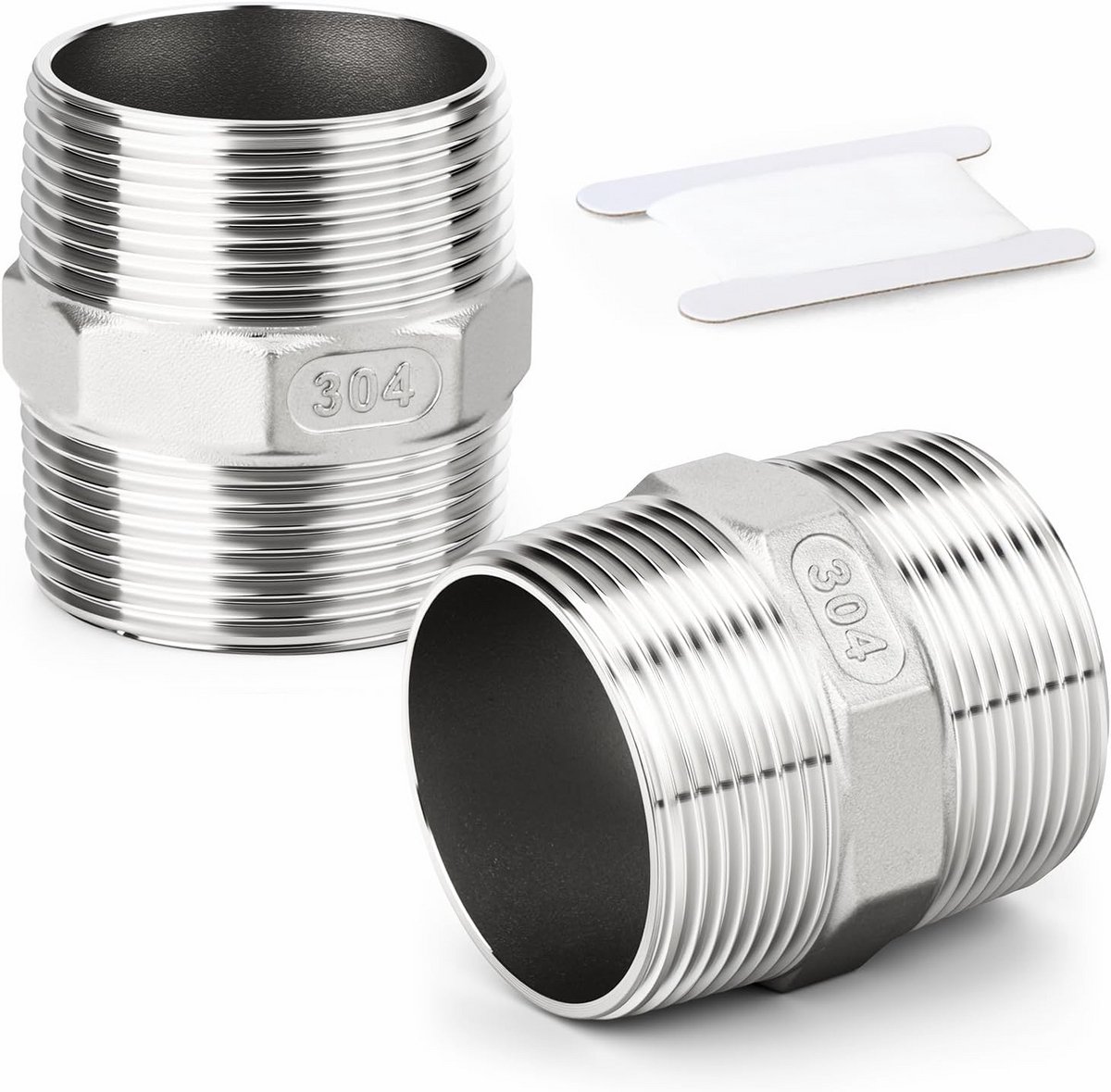 2 Stuks RVS 304 Zeskantnippel Schroefdraad Koppeling 1-1/2" Mannelijk naar Mannelijk BSP Rechte Adapter