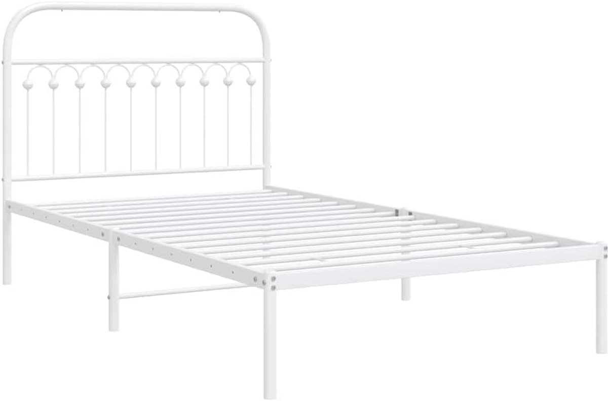 Stevig Houten Eenpersoons Bedframe met Hoofdbord Wit 107x203 cm