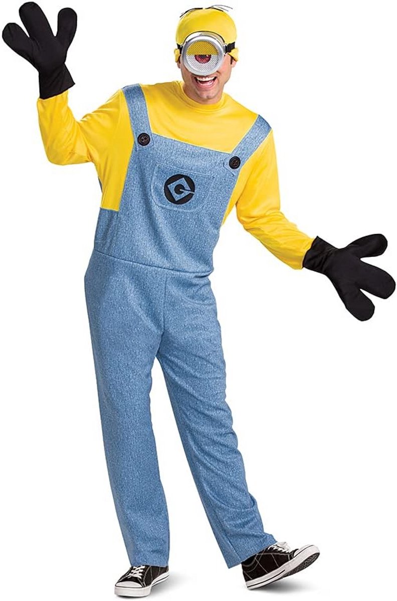 Herencostuum Geel Figuur met Bril en Muts Feestoutfit