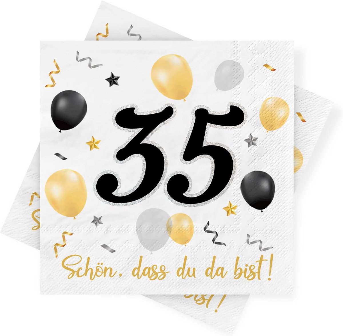 30 Cocktailservetten 35 Jaar - Goud en Zwart Papier - 3-laags Feestservetten