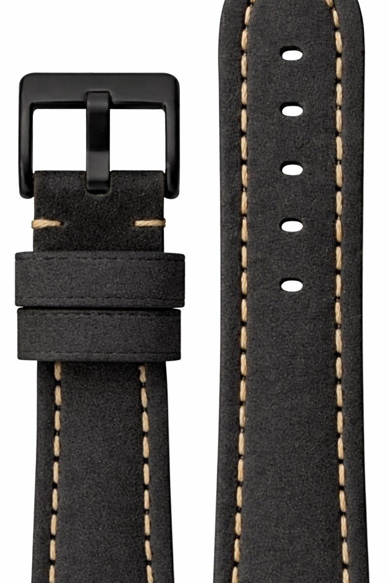 horlogeband-hortlogebandje-18mm-echt leer-ZWART-zwart- wit stiksel-zacht-18 mm