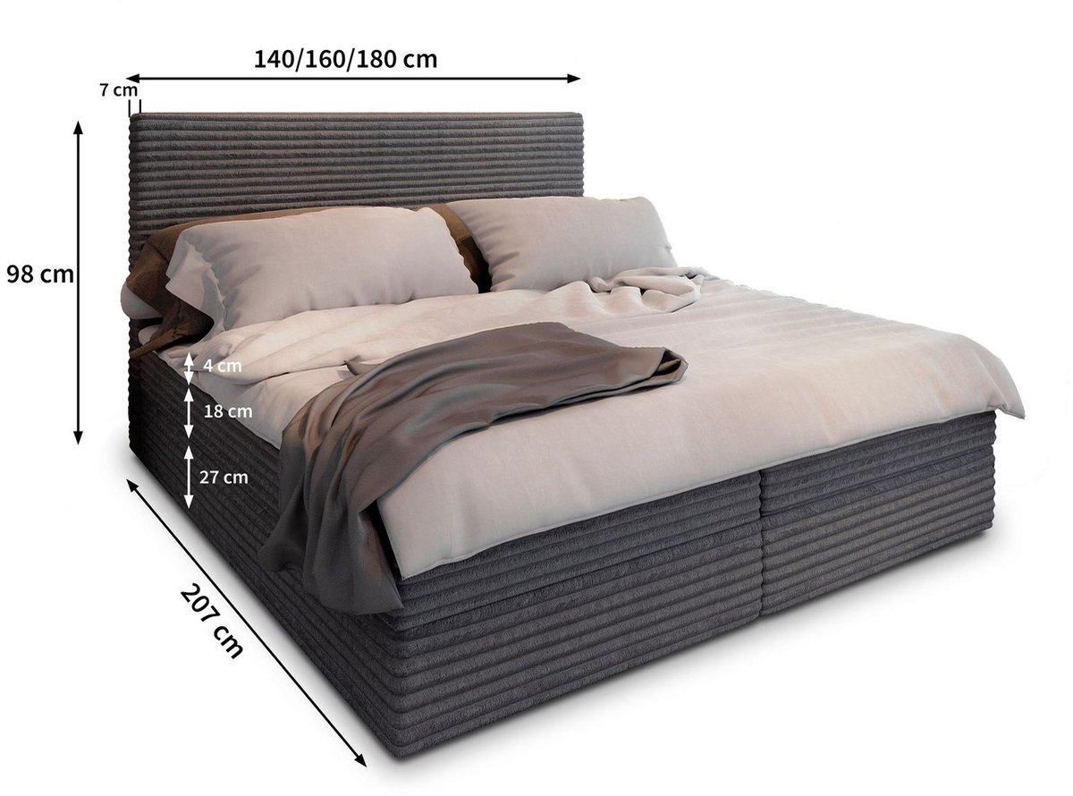 Boxspring PISA 180x200 cm met matras en topper, bedkasten - Roze thumbnail 4