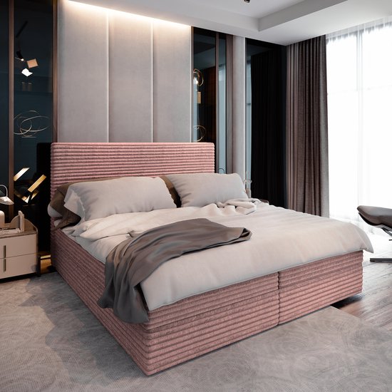 Boxspring PISA 160x200 cm met matras en topper, bedkasten - Roze