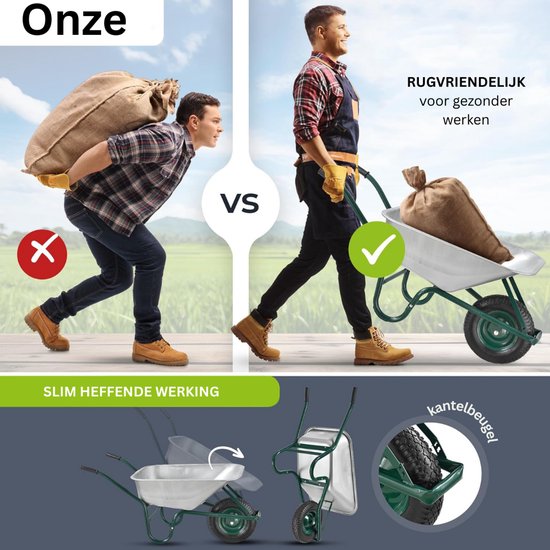 NBAP® Kruiwagen 160 Liter - Super Sterk Wiel - Top Kwaliteit - RVS- Zilver met groen van NBAP — afbeelding 4