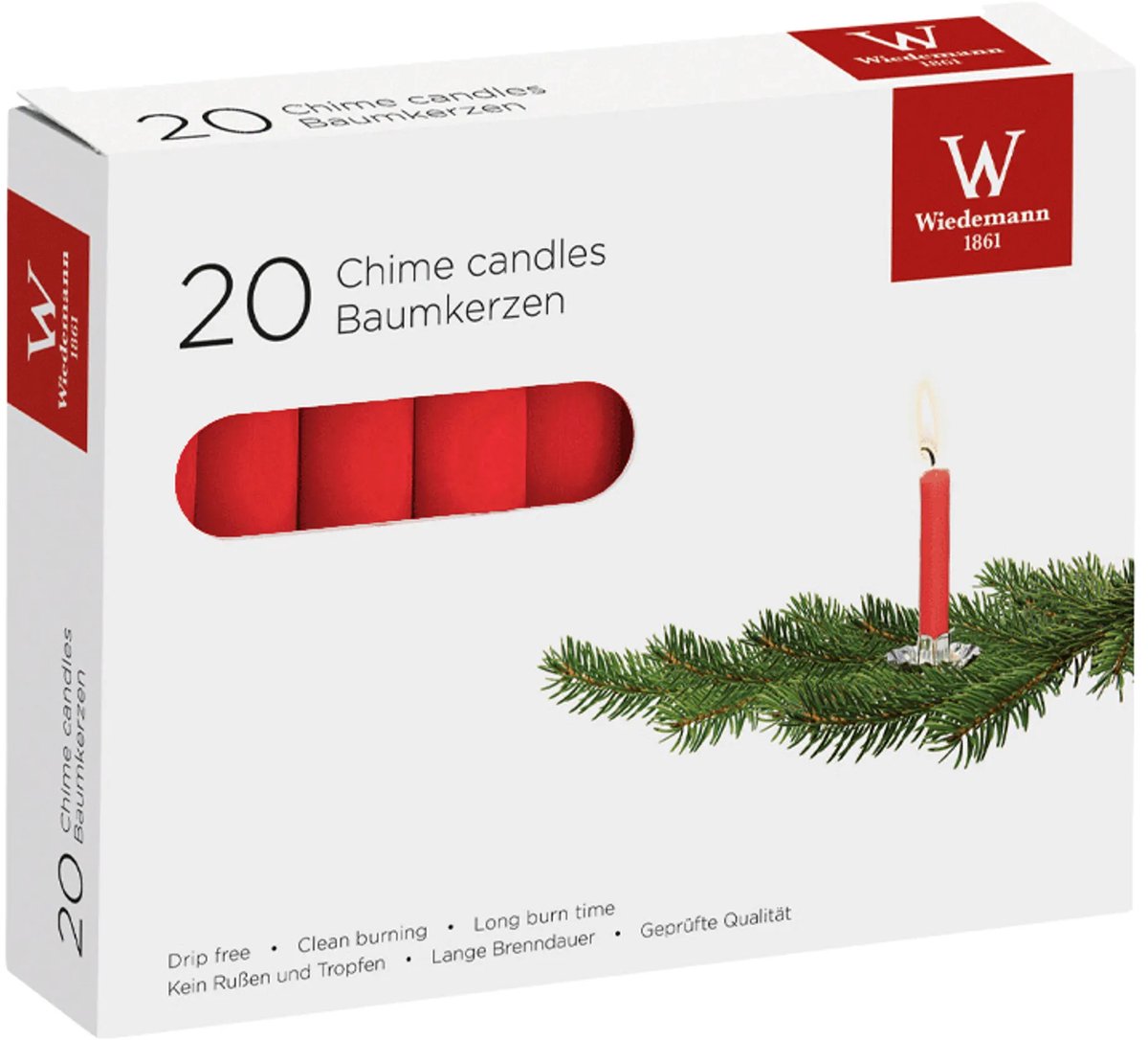 Wiedemann Boomkaarsen Rood | 96×13 mm | 20 Stuks Rode Kerstboom Kaarsen van Paraffine | Traditionele Kerstverlichting