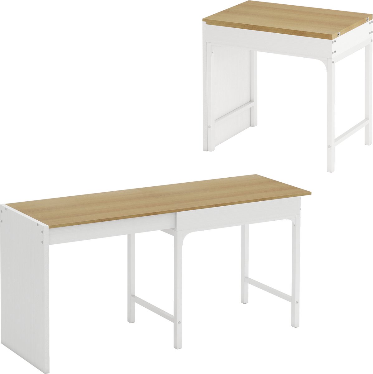 Puluomis - Eettafel - Uitschuifbaar tafelblad - 80-160 cm lang - Opberglades - Metalen poten - Houtkleurig tafelblad