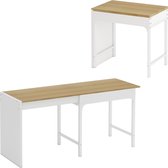 Puluomis - Eettafel - Uitschuifbaar tafelblad - 80-160 cm lang - Opberglades - Metalen poten - Houtkleurig tafelblad