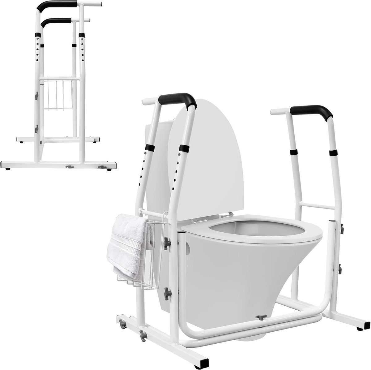 Toiletopstahulp In Hoogte Verstelbaar Toiletsteunframe Mobiele Toiletsteun Toiletsteunframe Met Opbergmand Handgrepen Voor Ouderen Gehandicapten En Zwangere Vrouwen NAIZY