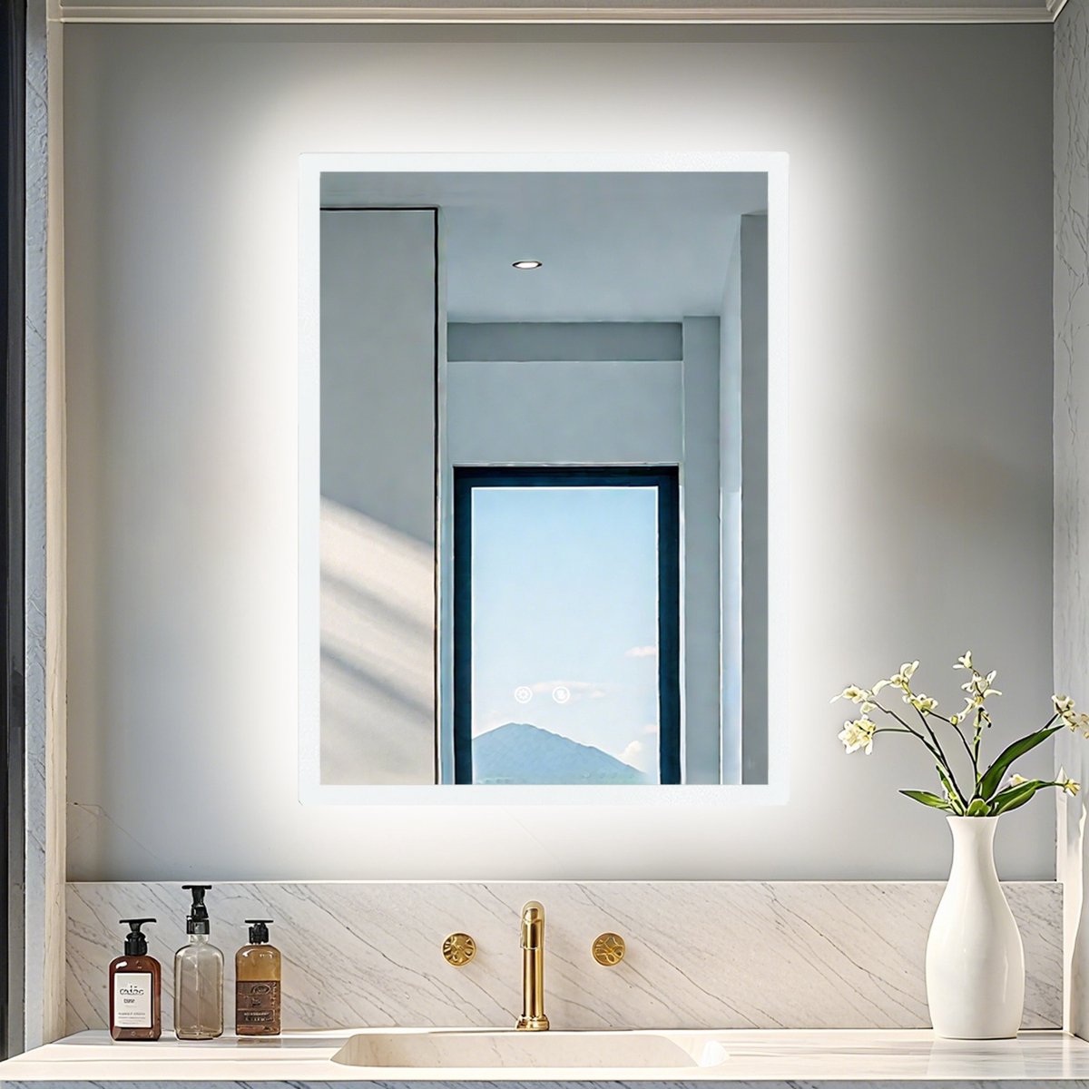 LUVODI Rechthoekige LED-spiegel - 60x80 cm Wandspiegel voor badkamer met verlichting - Instelbare helderheid - 3 kleurtemperaturen - Anti-condens