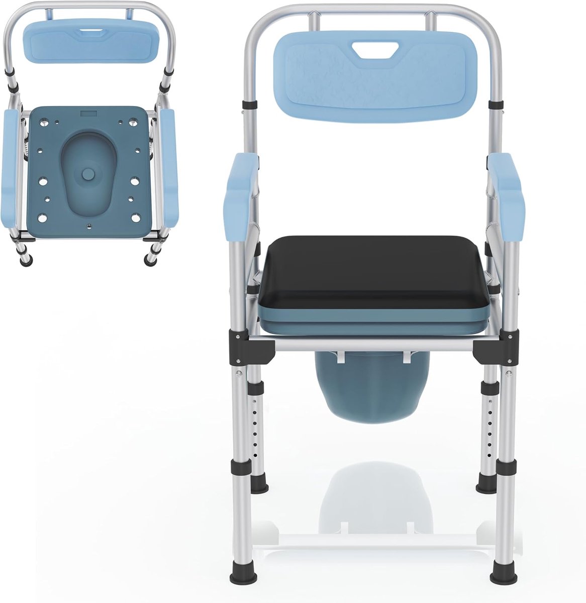 2‑In‑1 Toiletstoelen Voor Senioren 83‑100 Cm In Hoogte Verstelbare Douchestoel Antislip Toiletstoel Set Met Armleuningen, Rugleuning En Beklede Zitting Nachtstoel Met Emmer Voor Badkamer En Toilet NAIZY