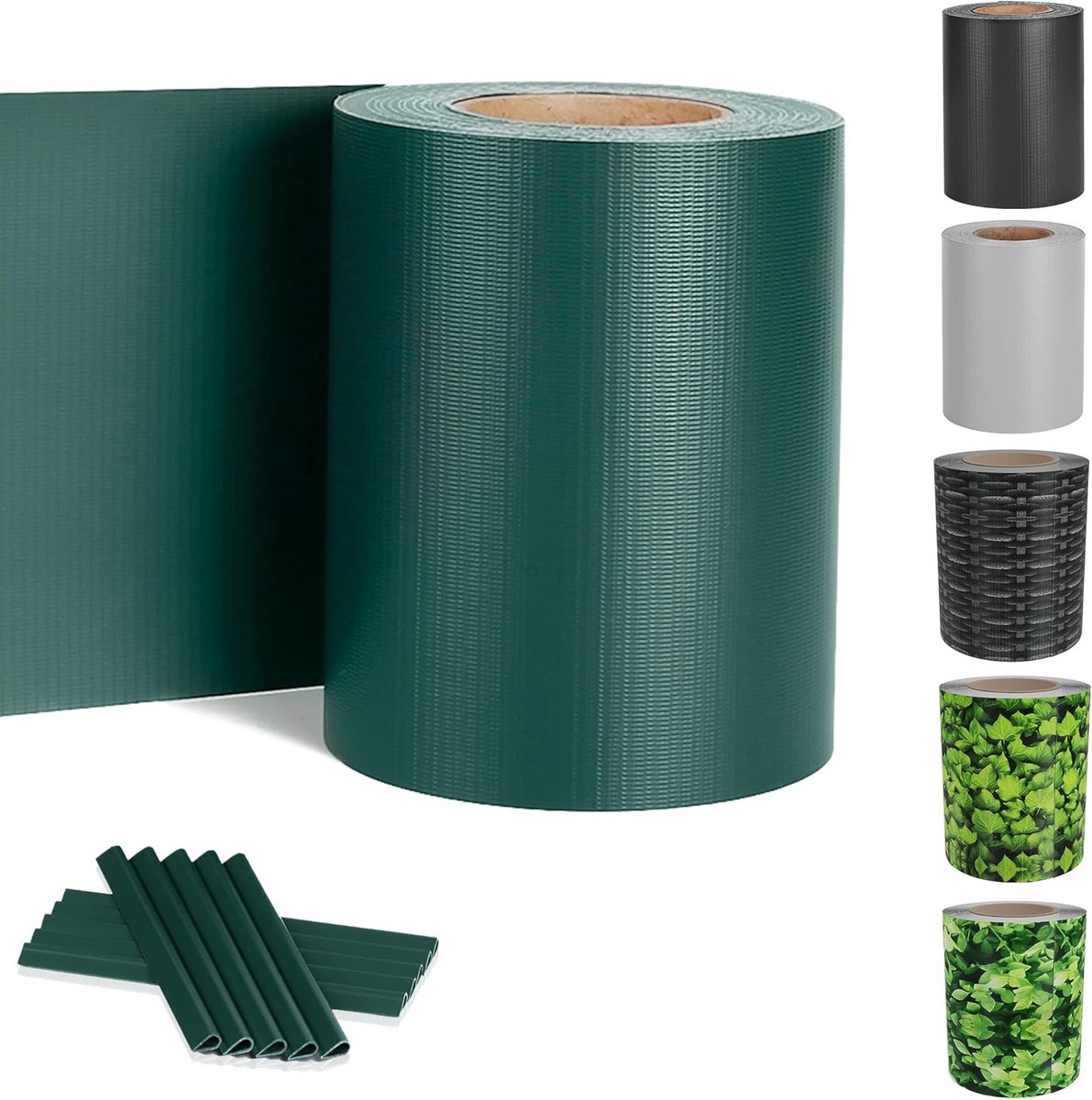65m Lange PVC Staafmatten Hek, 19cm Hoog Zichtwerende Stroken Folie voor Enkele & Dubbele Spijlen, Groen Windscherm met 30 Bevestigingsclips, Ondoorzichtig Hekscherm voor Tuin/Balkon, NAIZY