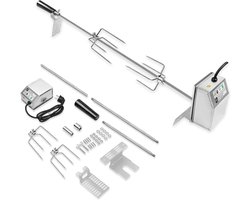 107cm BBQ Grillspies Rotisserie Roestvrij Staal Draaispies Set Incl. 220V - 240V Elektrische Motor, 2 Vleesnaalden & Greep Gasgrill Vleesklem Grildraaspiesen Voor Kamperen Picknick NAIZY