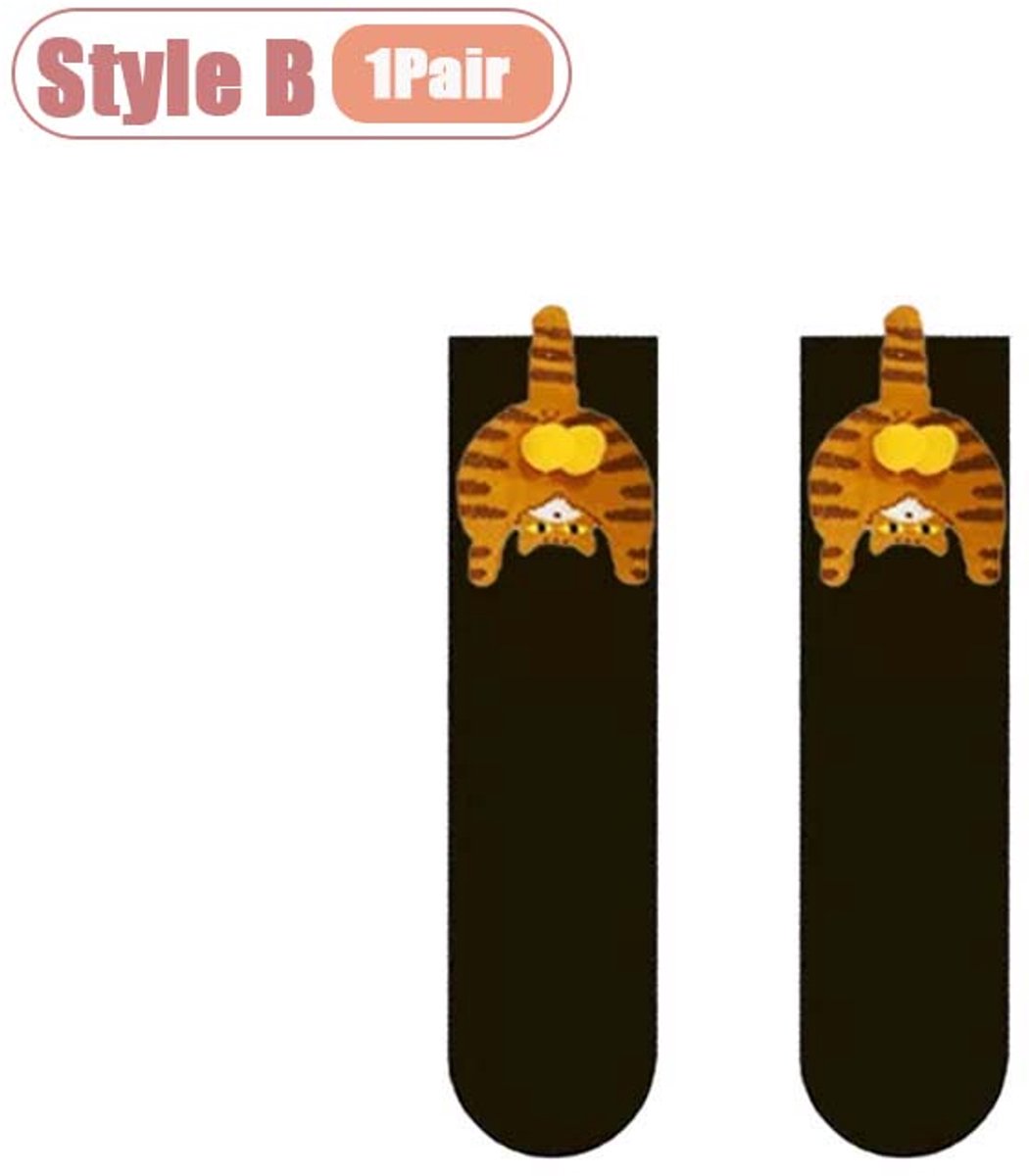 Kraftverdia Sokken Sokken Dames 3D Cartoon Cat Egg Sokken Halfhoge sokken Grappige Sokken Casual Katoenen Sokken One Oranje