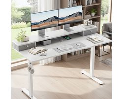 Ergonomisch Elektrisch Zit-Sta Bureau met Dubbele Laden – Verstelbaar 72-116 cm – Compact 100x60 cm – Wit – Staand Werkplek Bureau voor Thuis en Kantoor A-Furniture