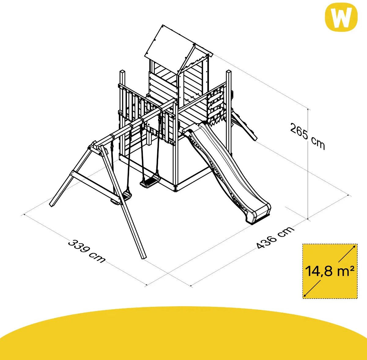 WICKEY speeltoestel klimtoestel Smart Cave met schommel & rode glijbaan, outdoor klimtoren voor kinderen met zandbak, ladder & speelaccessoires voor de tuin — afbeelding 8