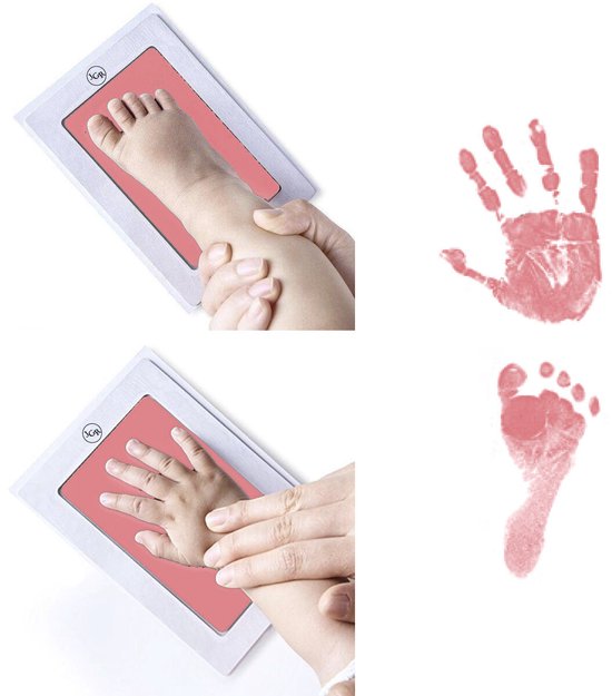JGR - Baby handafdruk - Baby voetafdruk - roze - Set - Baby Art - Kraamcadeau - Babyshower Cadeau - Inktafdruk - Pootafdruk Hond & Kat - Inclusief beschrijving Nederlands/Engels van JGR — afbeelding 4