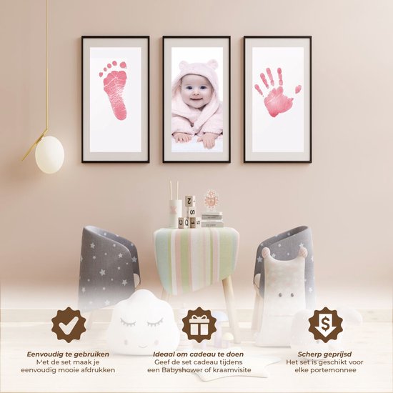 JGR - Baby handafdruk - Baby voetafdruk - roze - Set - Baby Art - Kraamcadeau - Babyshower Cadeau - Inktafdruk - Pootafdruk Hond & Kat - Inclusief beschrijving Nederlands/Engels van JGR — afbeelding 5