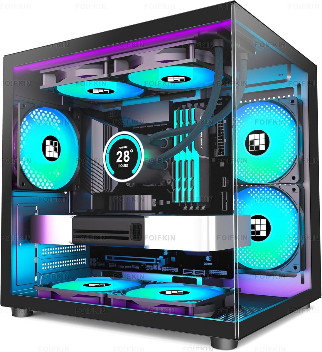 MicroATX PC Behuizing met 3 ARGB Ventilators en Panoramisch Glas