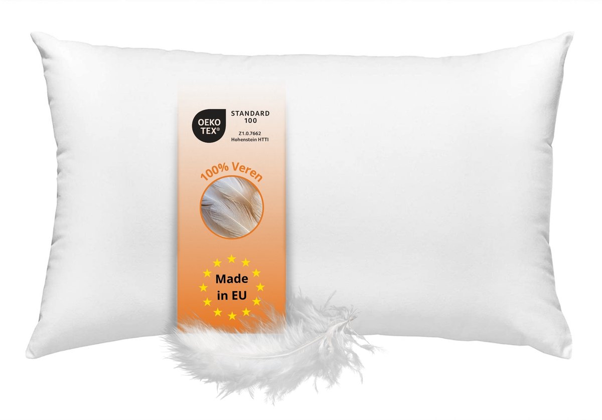 sleepling veren kussen - hoofdkussen 50x75 cm - kussen met vulling van veren en hoes van k