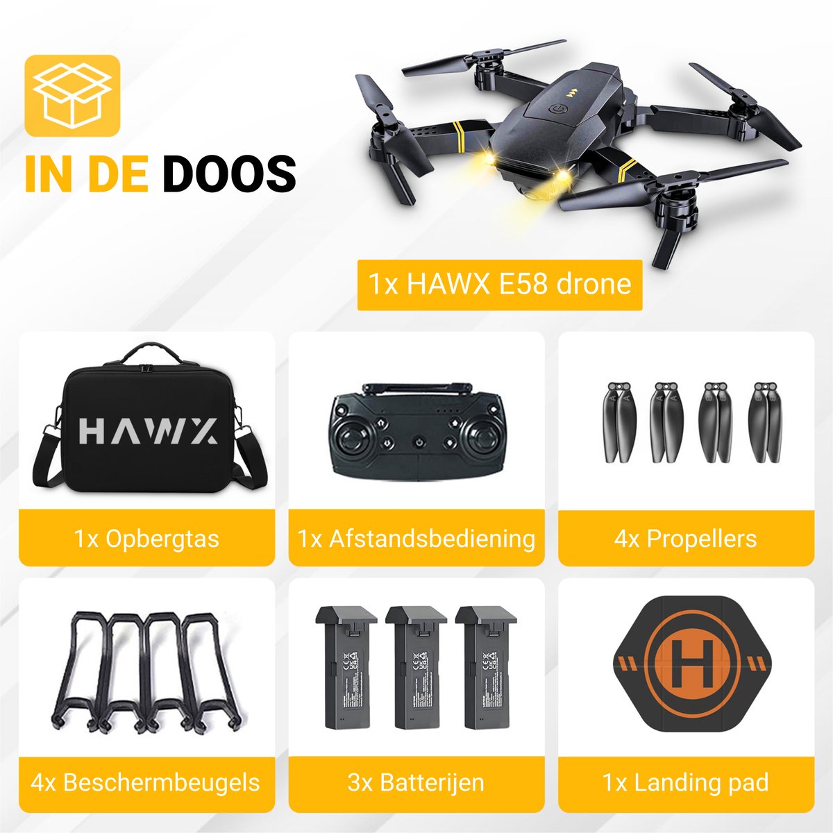 HAWX Drone - Drone met 4K Camera - Mini drone - Voor Kinderen/Volwassenen - Drones - Tot 90 Minuten Vliegen - Incl. 3 Batterijen, Opbergtas, Landing Pad thumbnail 6