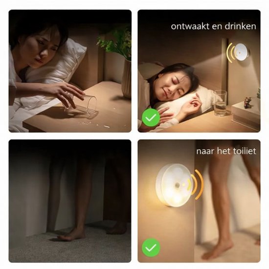 Bewegingssensor LED Nachtlamp USB Oplaadbaar - Draadloos Nachtlampje voor Keuken, Trap, Gang en Kast - Warm wit van Jumalu — afbeelding 3