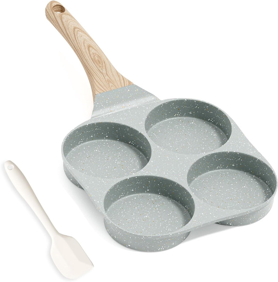 Aura® Poffertjespan - Gietijzeren pan - Voor inductie - Poffertjes maken - Met Anti Aanbaklaag – Pannenkoekenmaker – Met 4 gaten - Groene omelet - 23cm x 23cm x 4cm