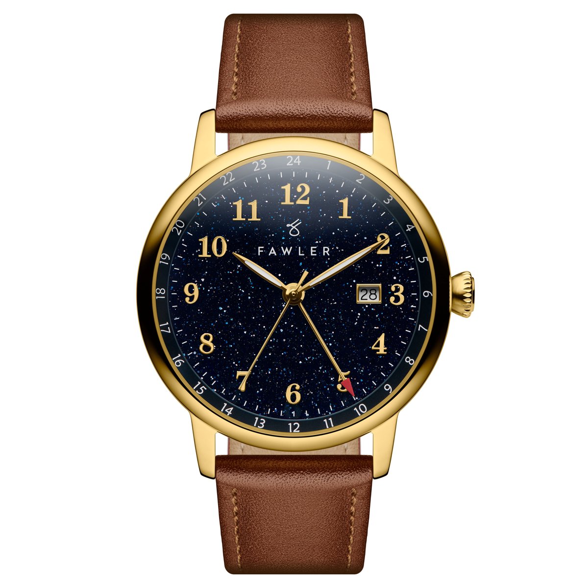 Night Sky | Goudkleurig GMT-horloge met Wijzerplaat van Aventurien