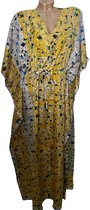 Dames kaftan met olifanten afbeelding 1024/L one size 36-50 wit/blauw/lichtgeel
