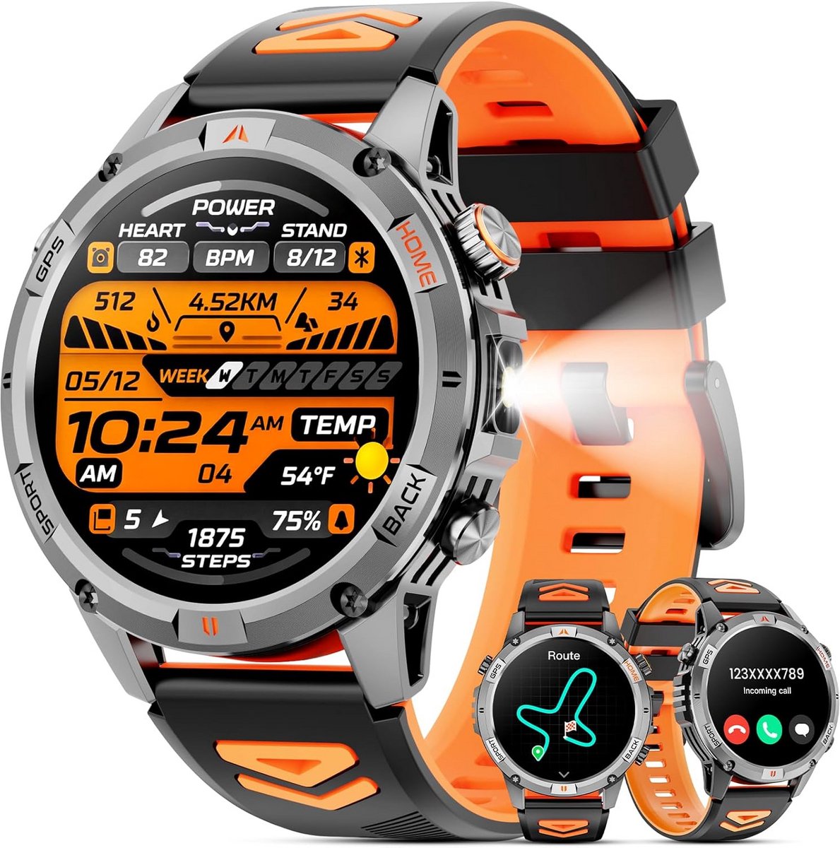 Robuuste Smartwatch Heren met GPS, Bellen en Zaklamp - Waterdicht Fitnesstracker Horloge