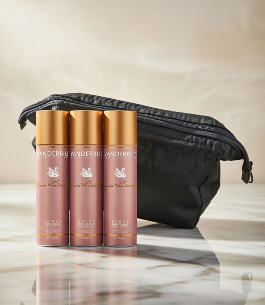 Gloria Vanderbilt Perfumed Deodorant Spray Set – 3 x 150 ml in een toilettasje