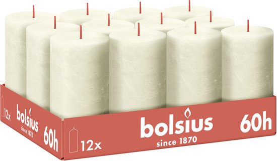 Bolsius - Bougie Rustique - Ivoire - 12 pièces - 13 cm - 60 heures de combustion