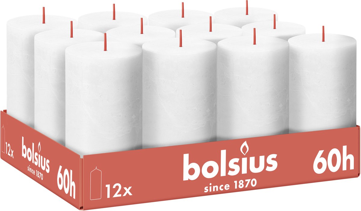 Bolsius Rustieke Kaars - Wit - 12 stuks - 13 cm - 60 branduren