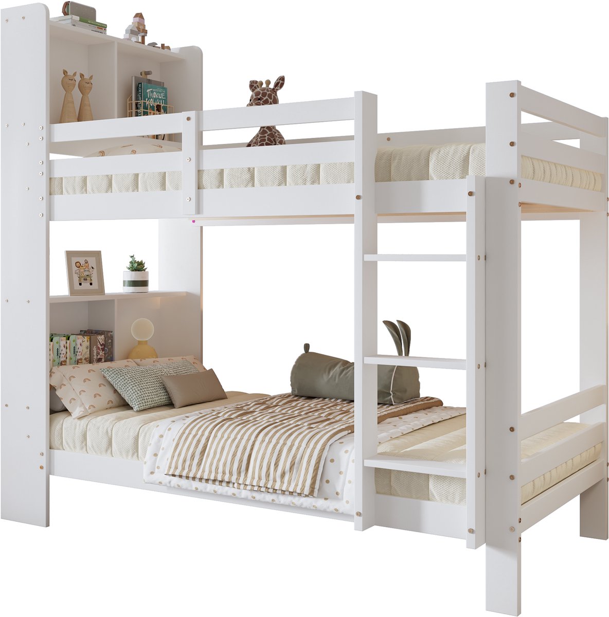 Merax Stapelbed - Kinderbed met Opbergruimte - Houten Bed - Wit