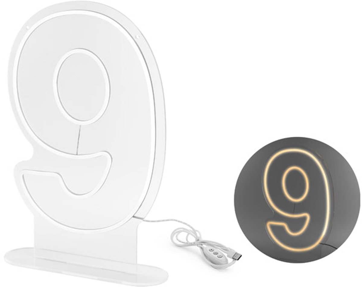Neon LED - Nummer '9', wit, 50 cm